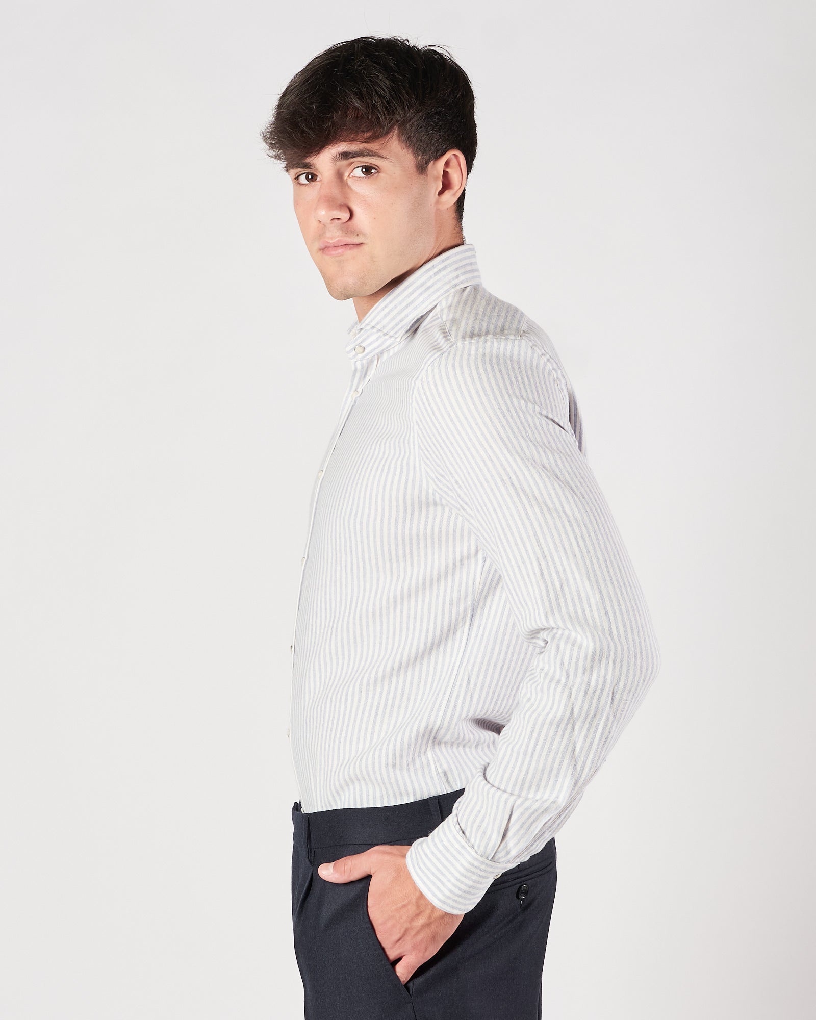 Camcia Xacus rigata celeste e bianca