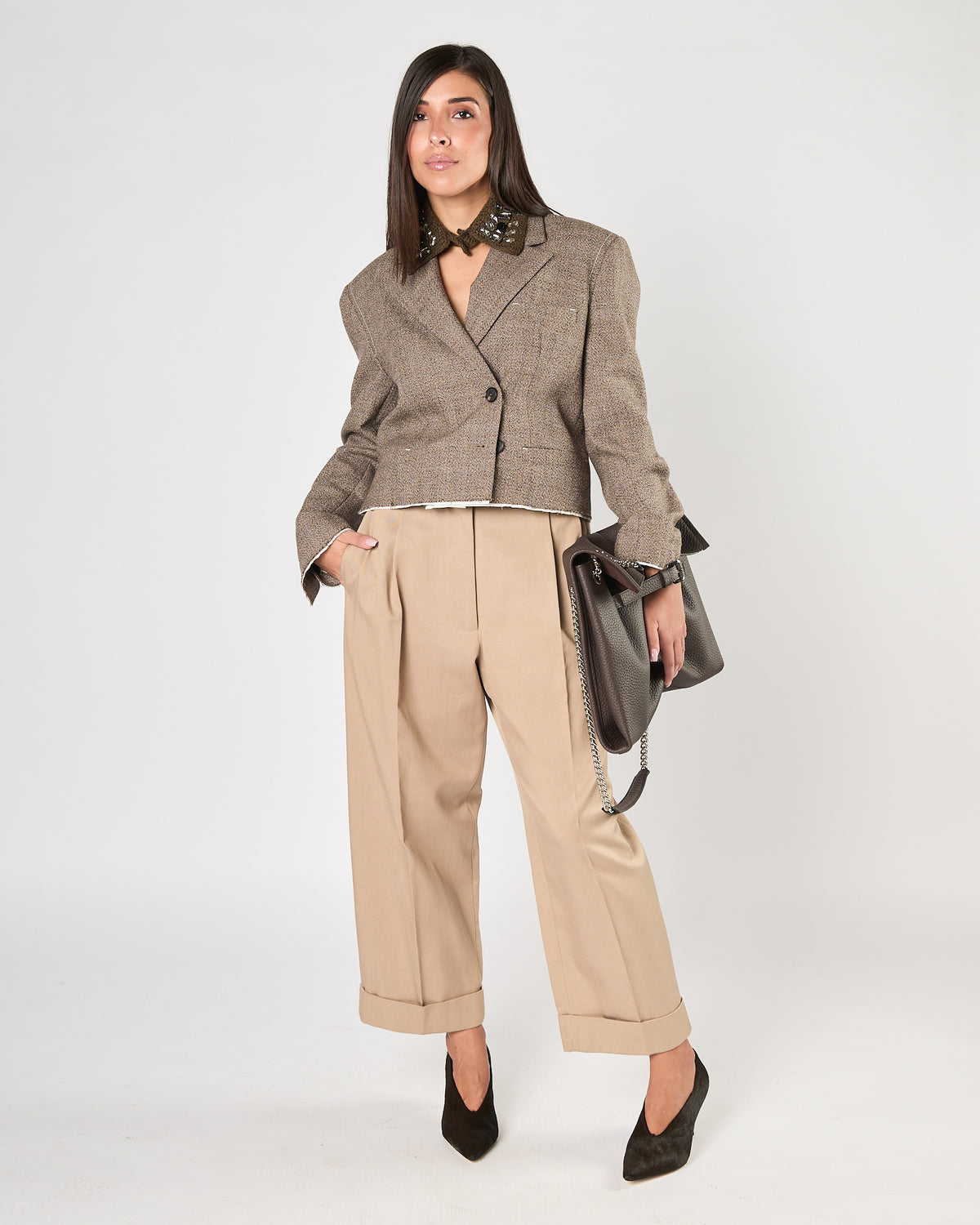 Giacca Tela9 doppio petto corta beige
