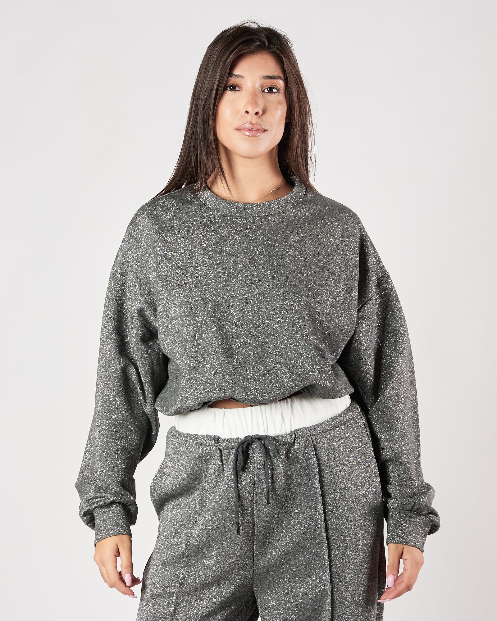 Felpa Eleh corta grigia lurex