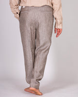 Pantalone spinato in lino beige