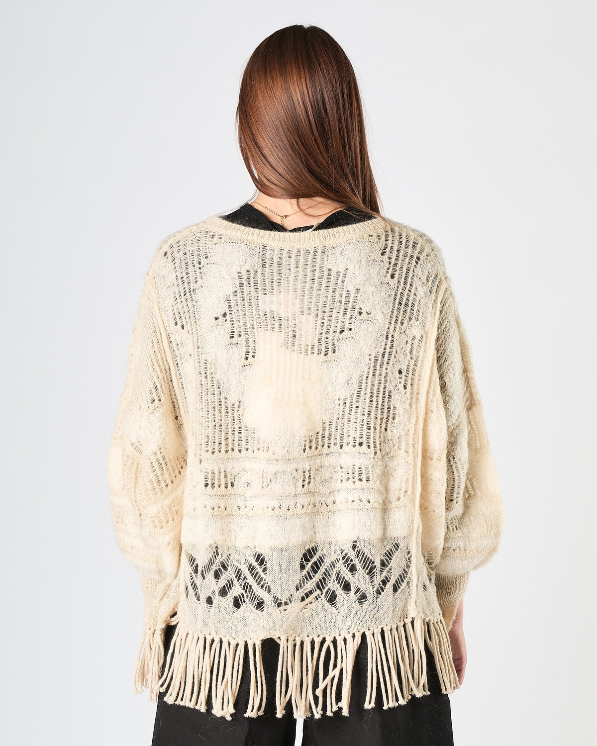 Maglia Mes Demoiselles avorio traforata con frange