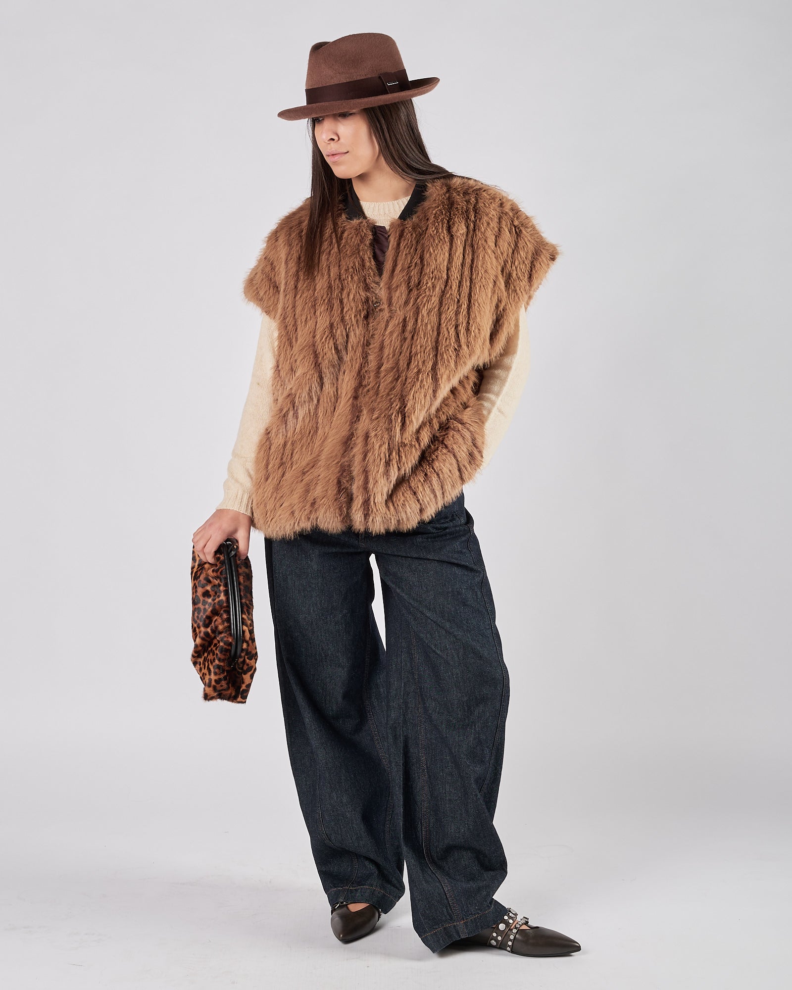 Ecopelliccia Weili Zheng smanicato reversibile con ricamo