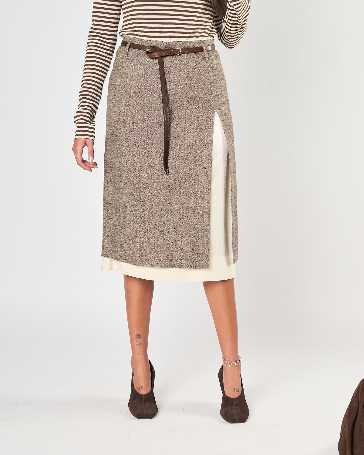 Gonna Tela9 midi asimmetrica beige