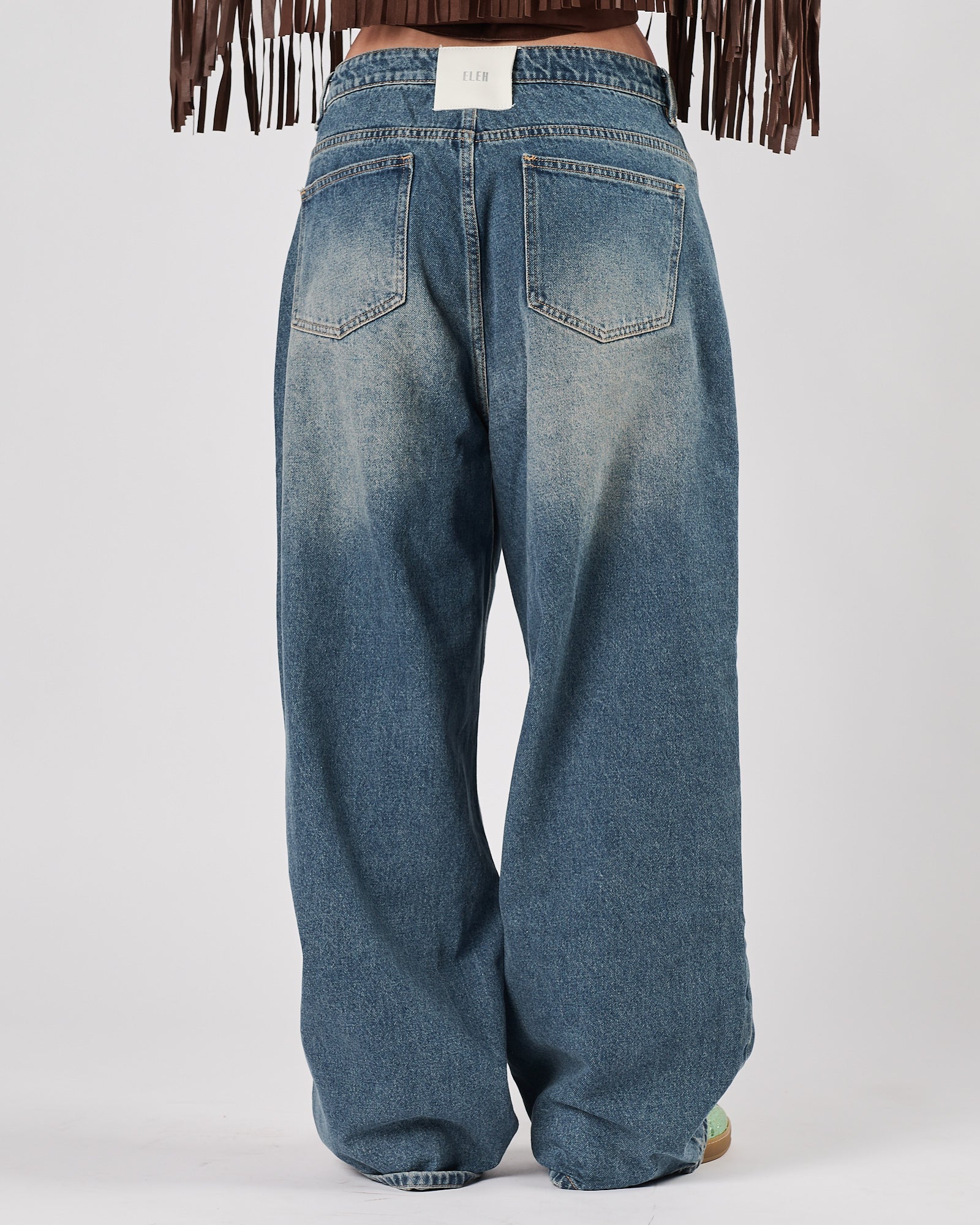 Jeans Eleh largo blu lavato con rotture