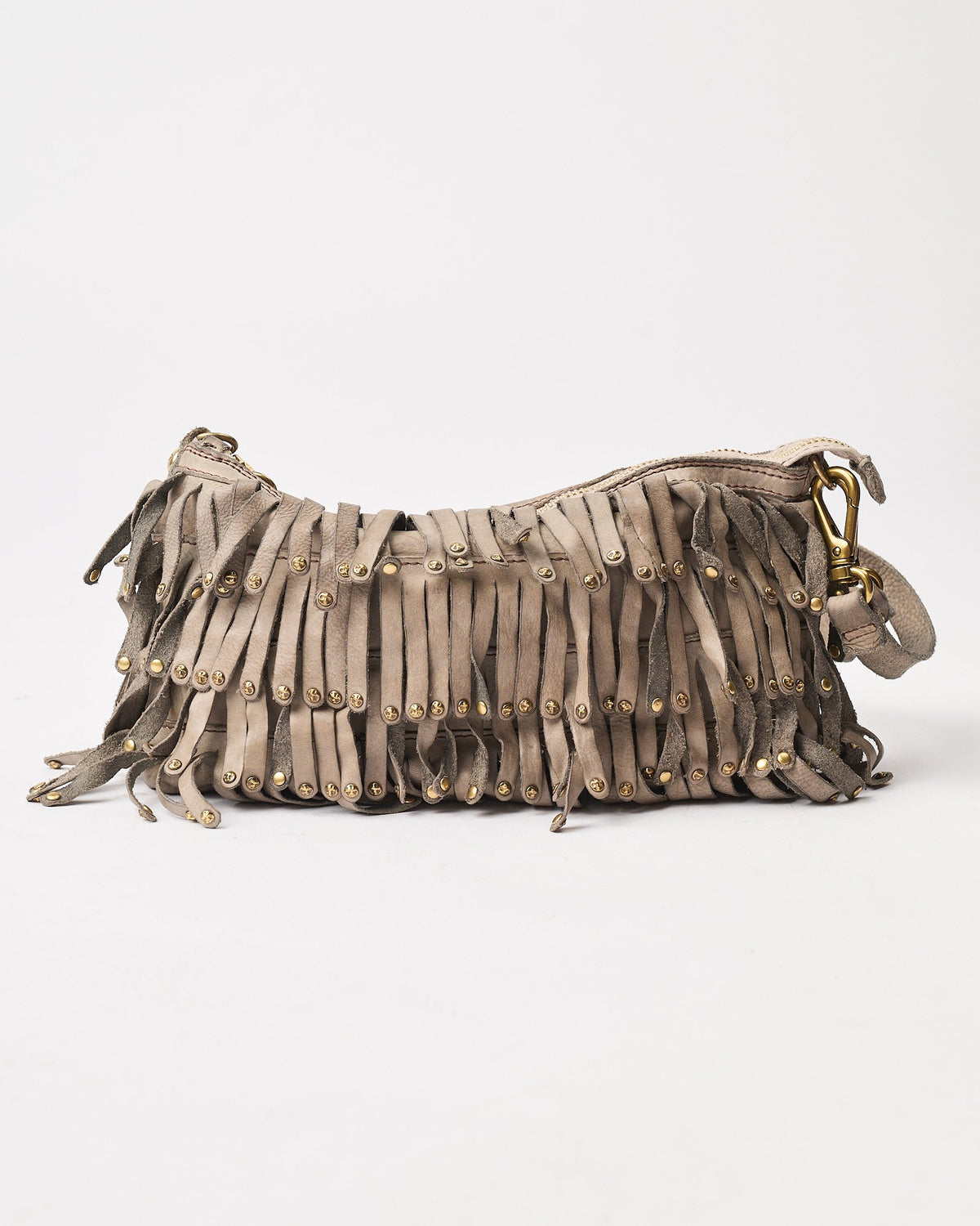 Borsa Campomaggi Natalia con frange e borchie grigia
