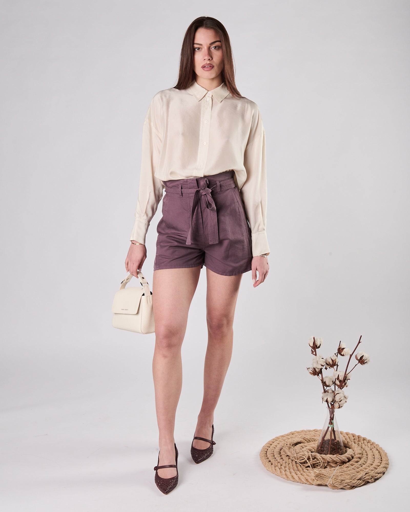 Short Tela9 in cotone lino viola