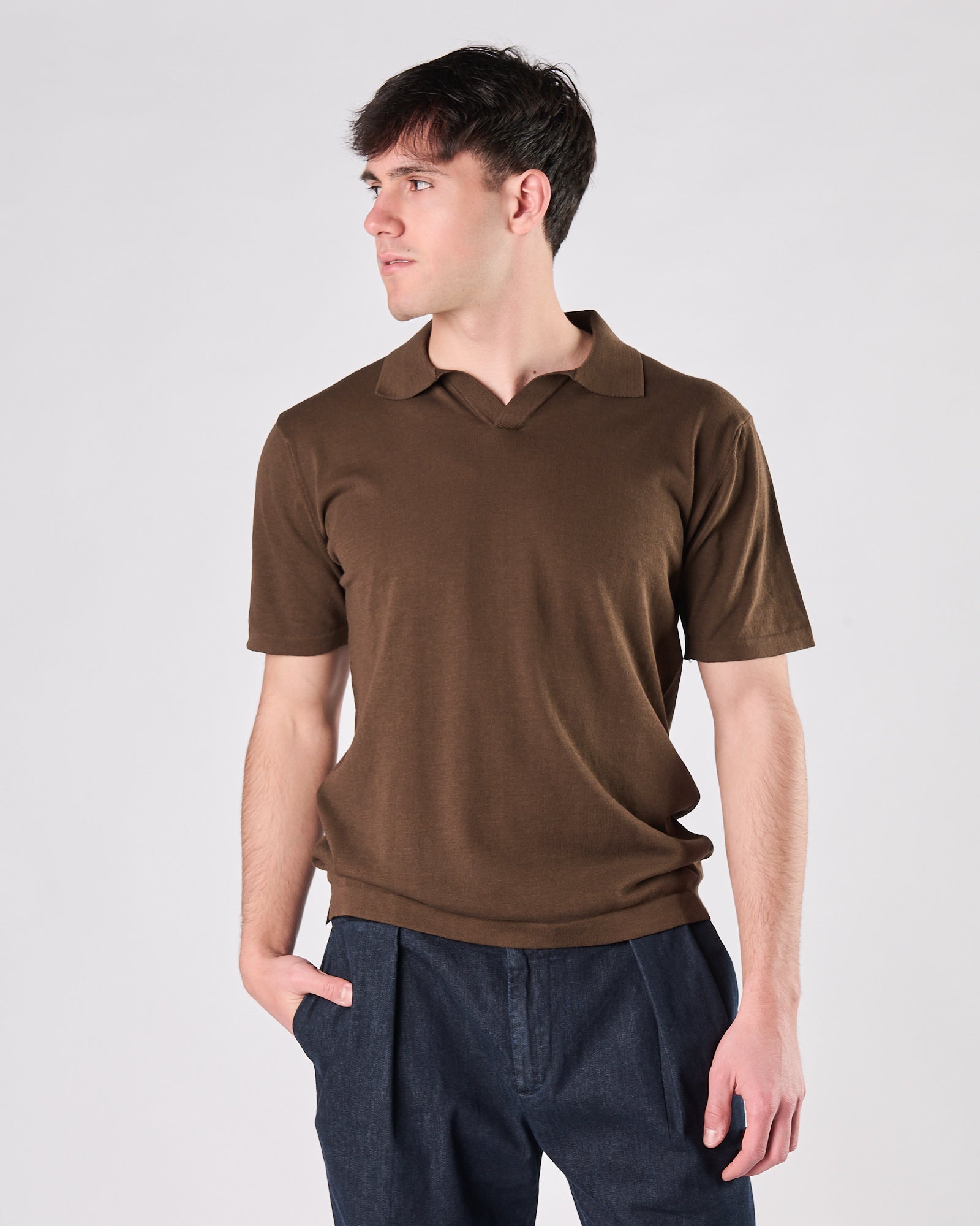 Polo Aimé in maglia manica corta cioccolato