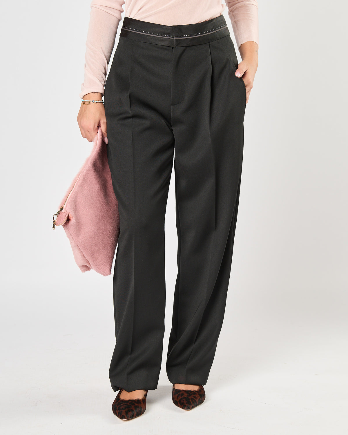 Pantalone Tela9 nero con dettaglio in vita