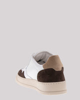 Sneaker A|STORE bianca con inserti camoscio testa di moro beige