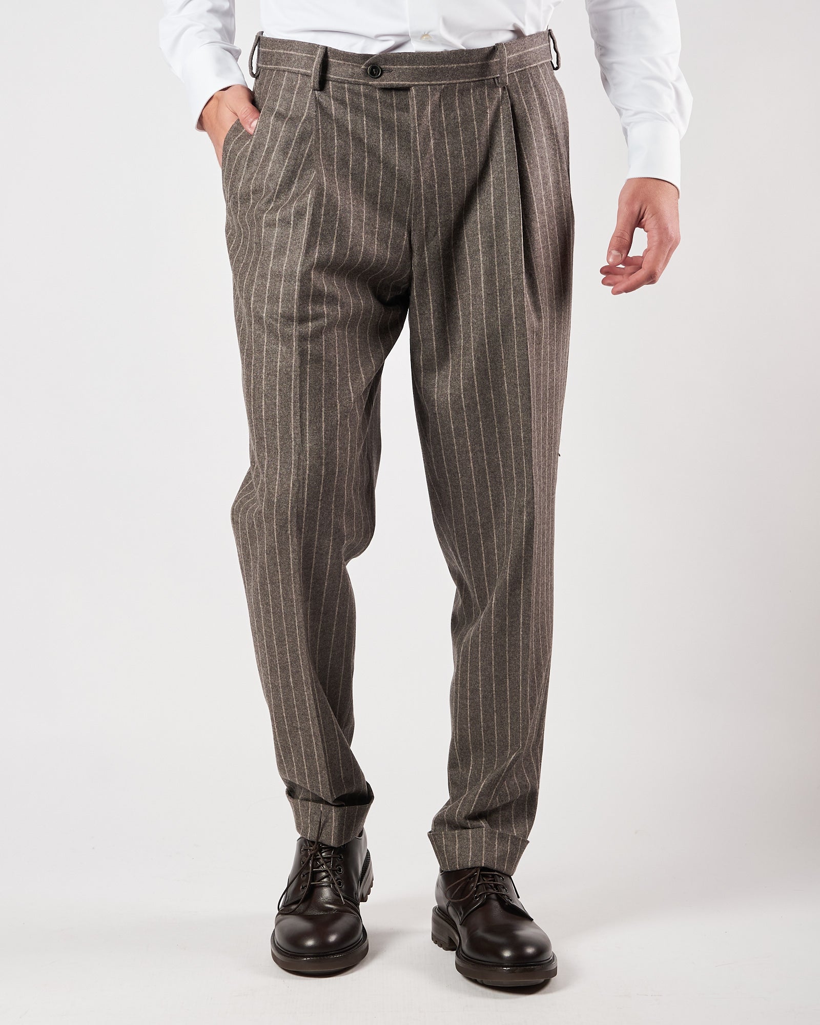 Pantalone Luigi Bianchi doppia pence gessato grigio