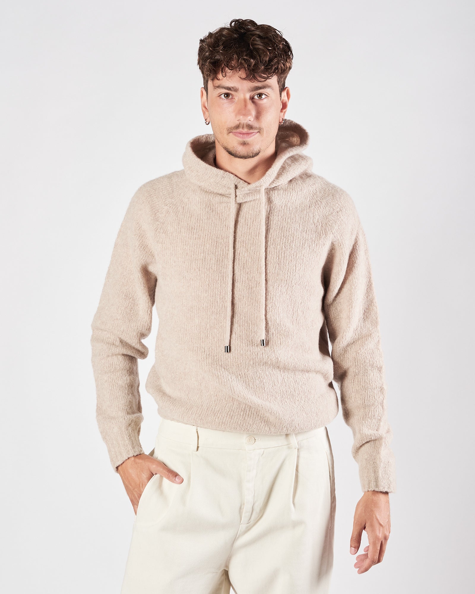 Maglia A|STORE lana e cachemere con cappuccio beige