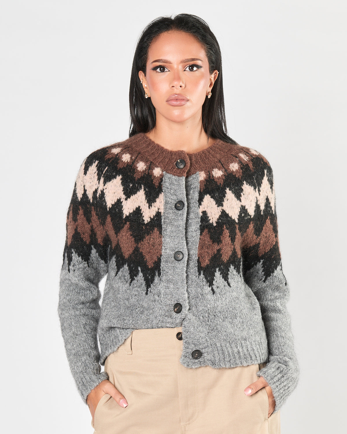 Cardigan Tela9 in maglia fantasia