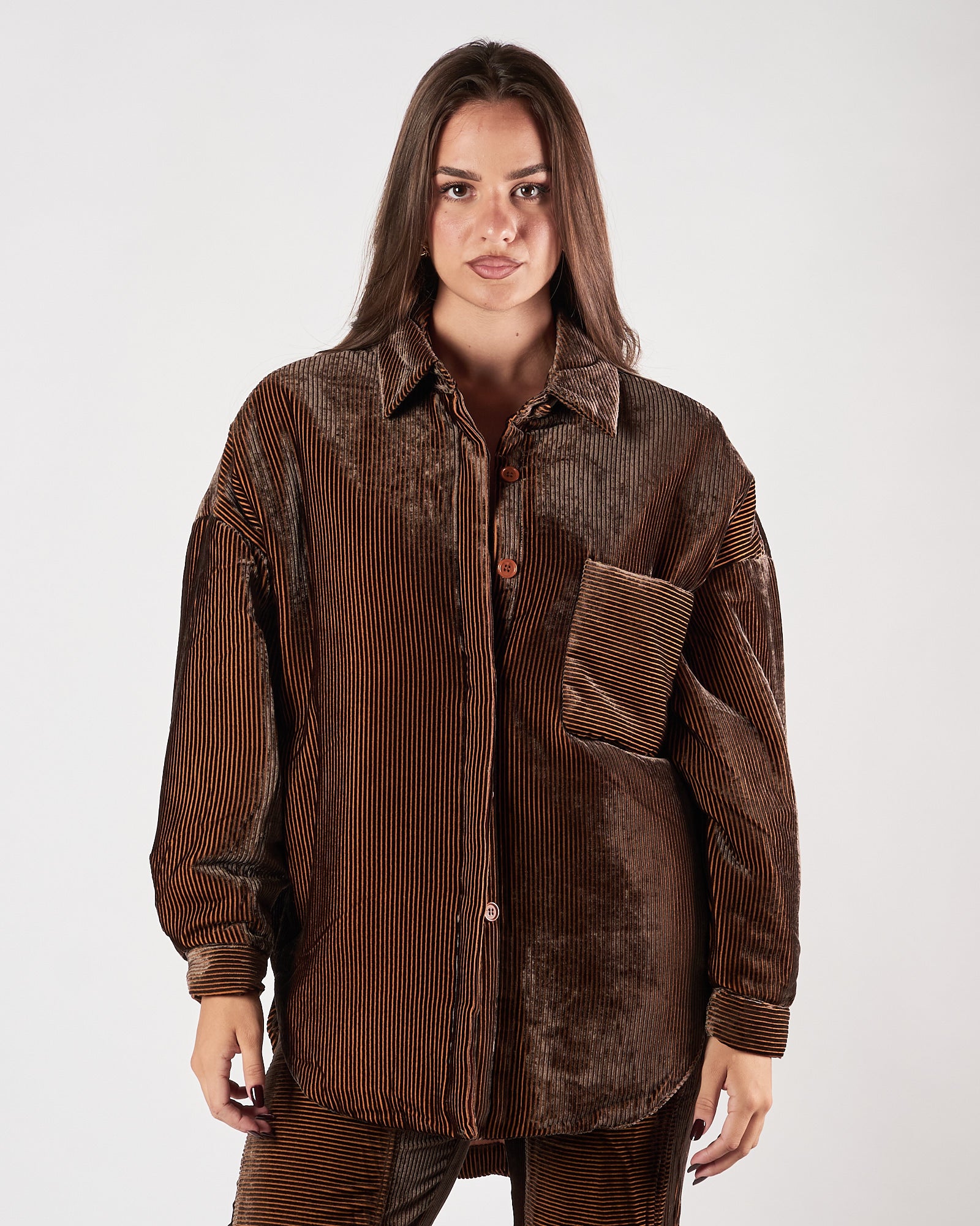 Giacca camicia Mes Demoiselles over in velluto orange black