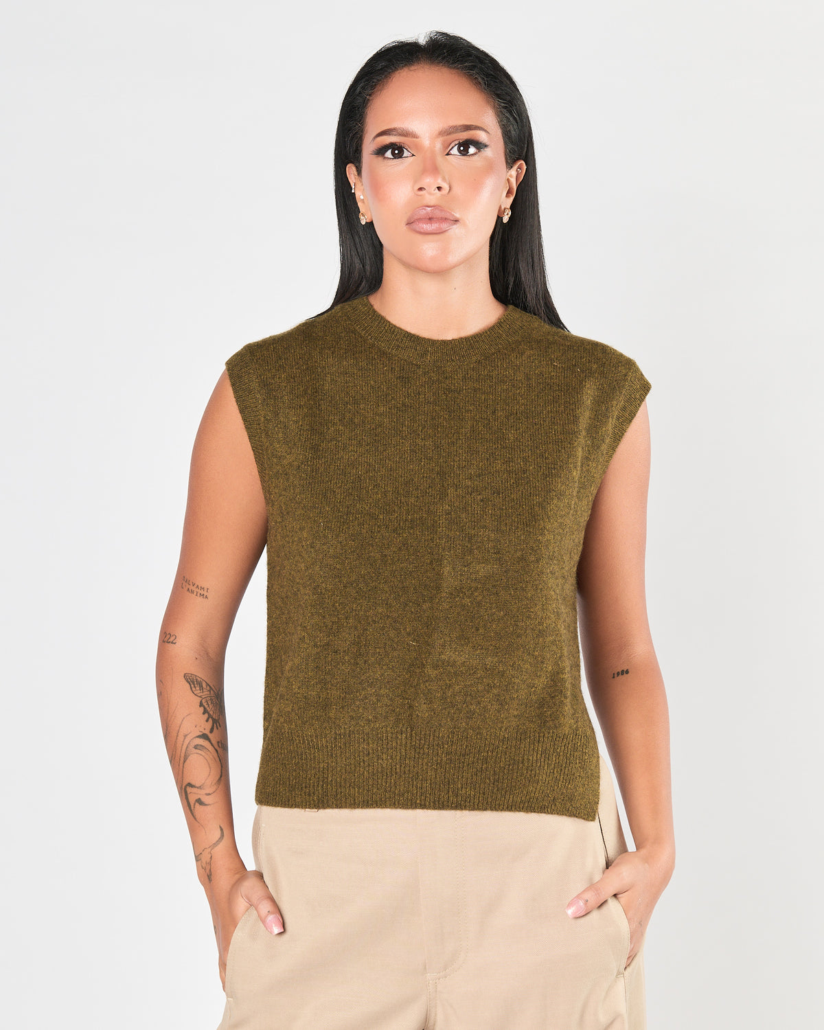 Gilet Mes Demoiselles con apertura dietro khaki