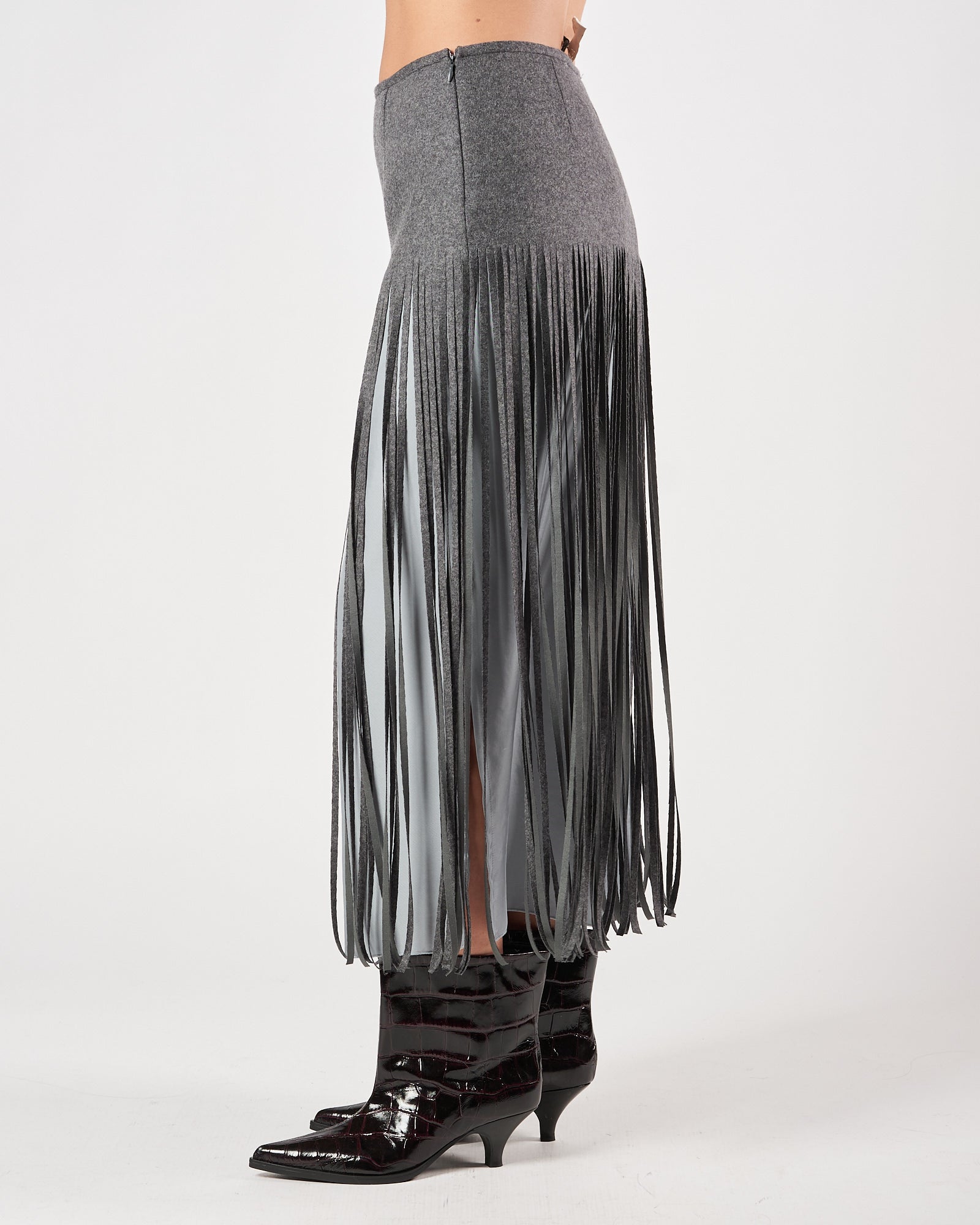 Gonna Tela9 con frangie grigia