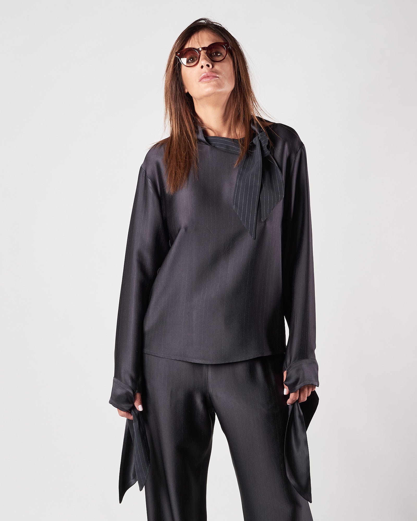 Camicia Tela9 fluido gessata blu