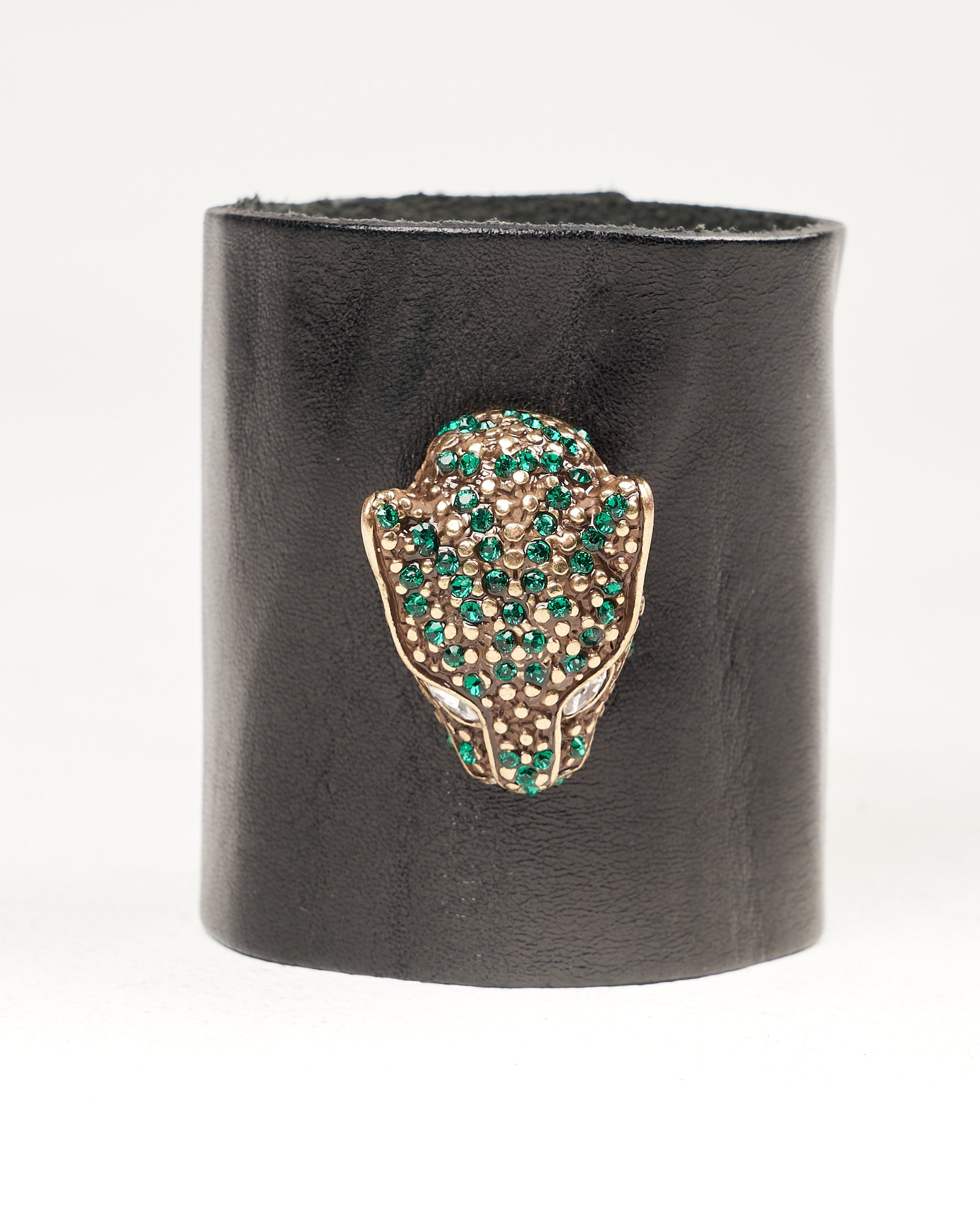 Bracciale  Alberto Luti nero con pantera verde/oro