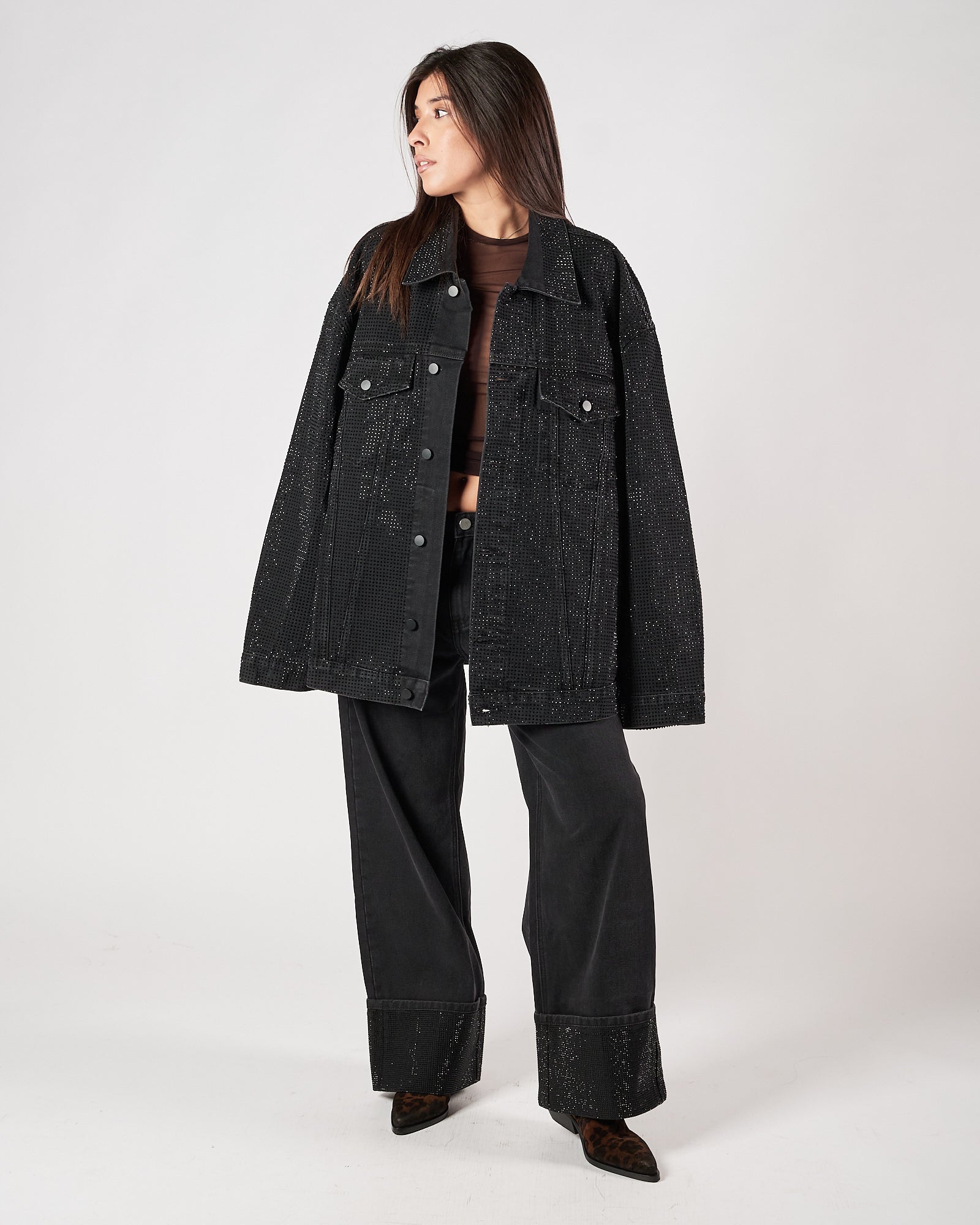 Jeans Eleh nero con fondo brillantini