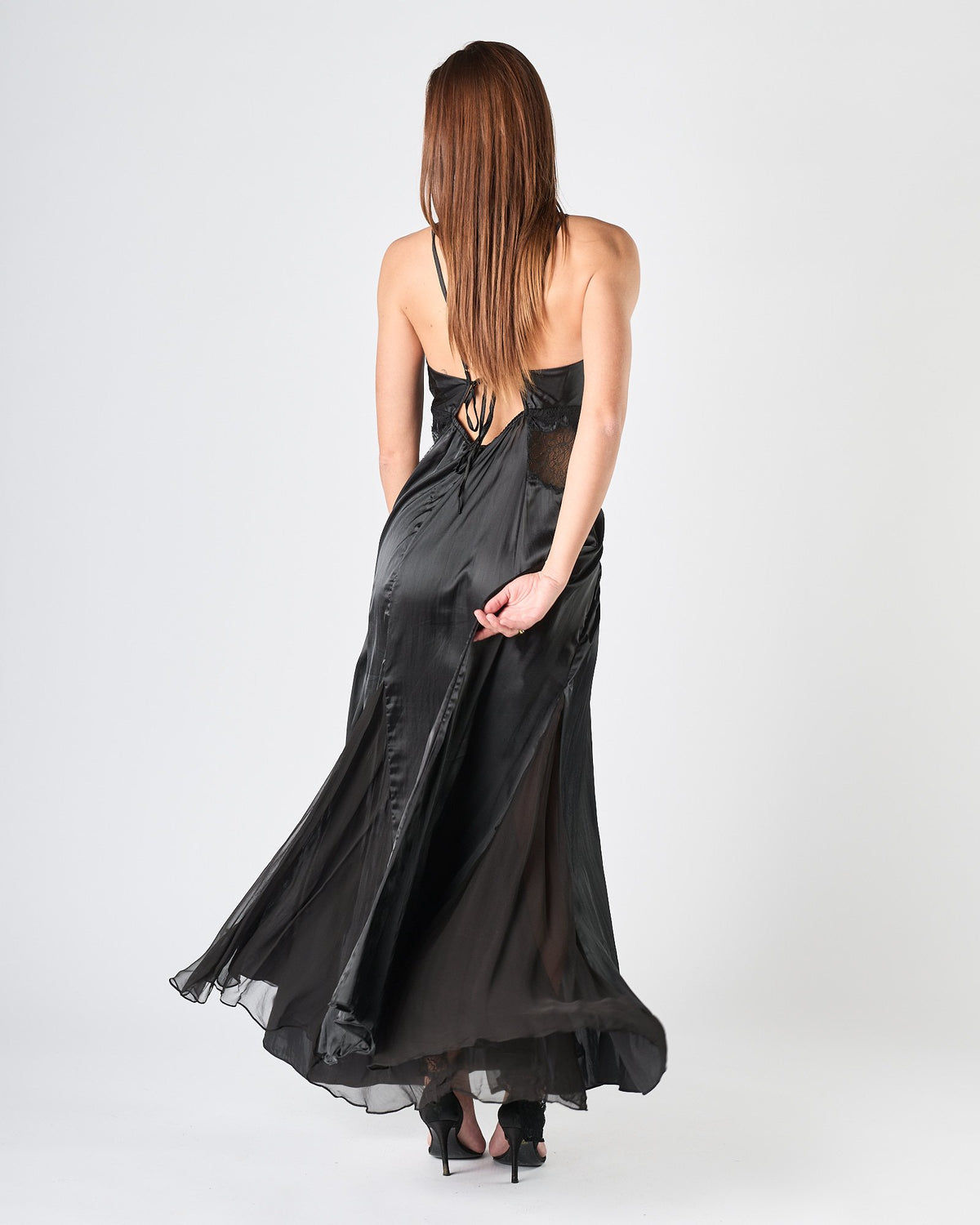 Abito Mes Demoiselles in satin lungo con pizzo nero