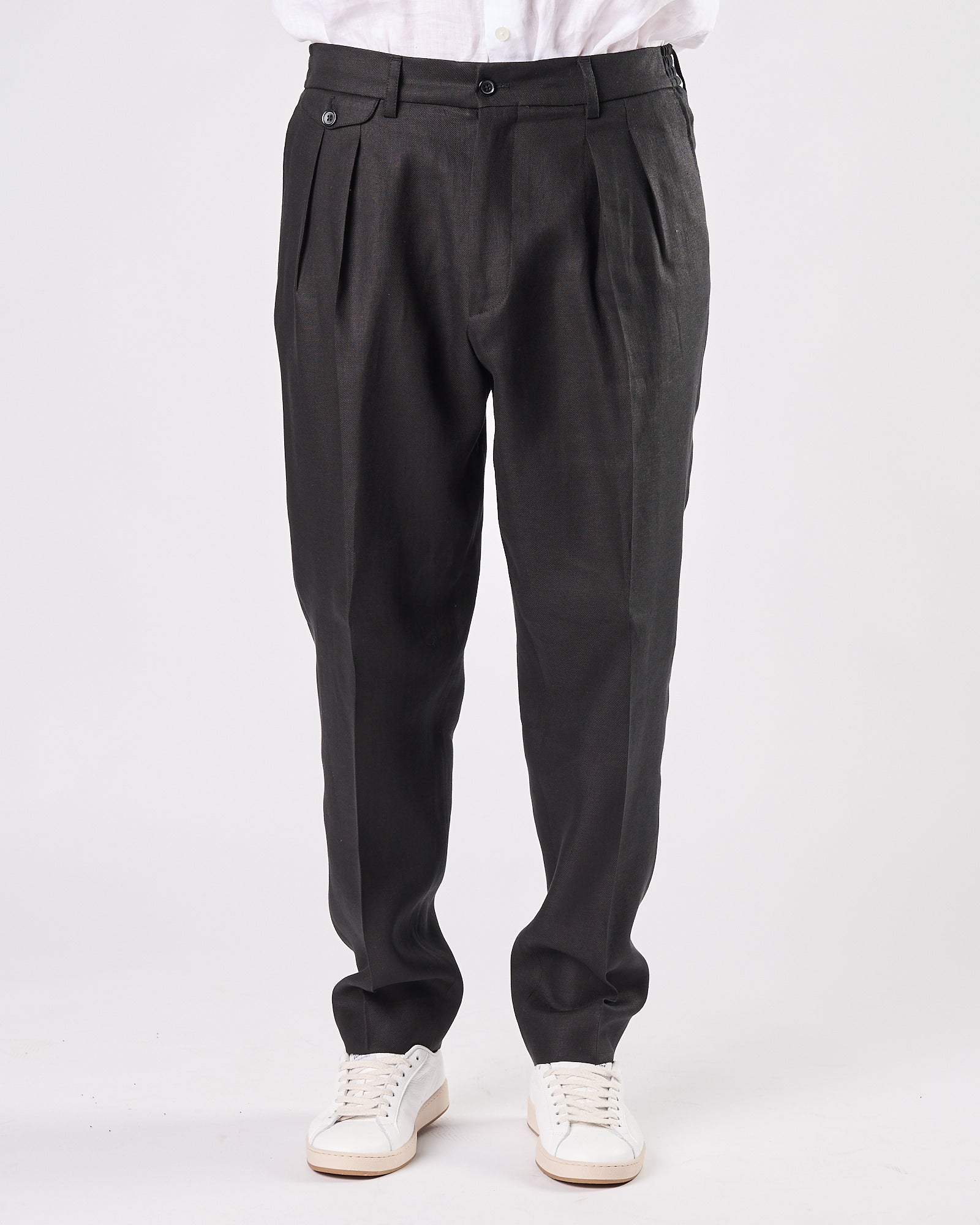 Pantalone A|STORE doppia pence nero in lino