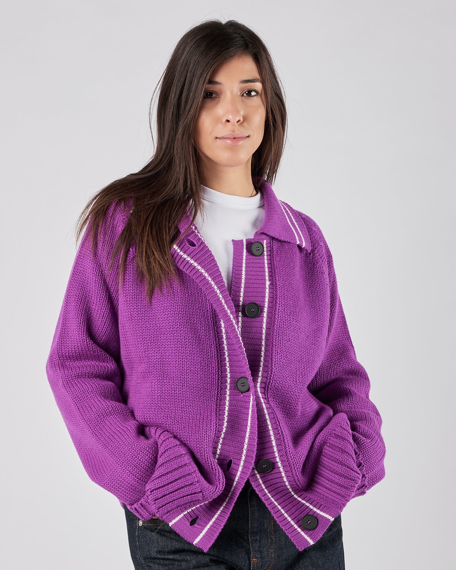 Cardigan Tela9 in lana viola