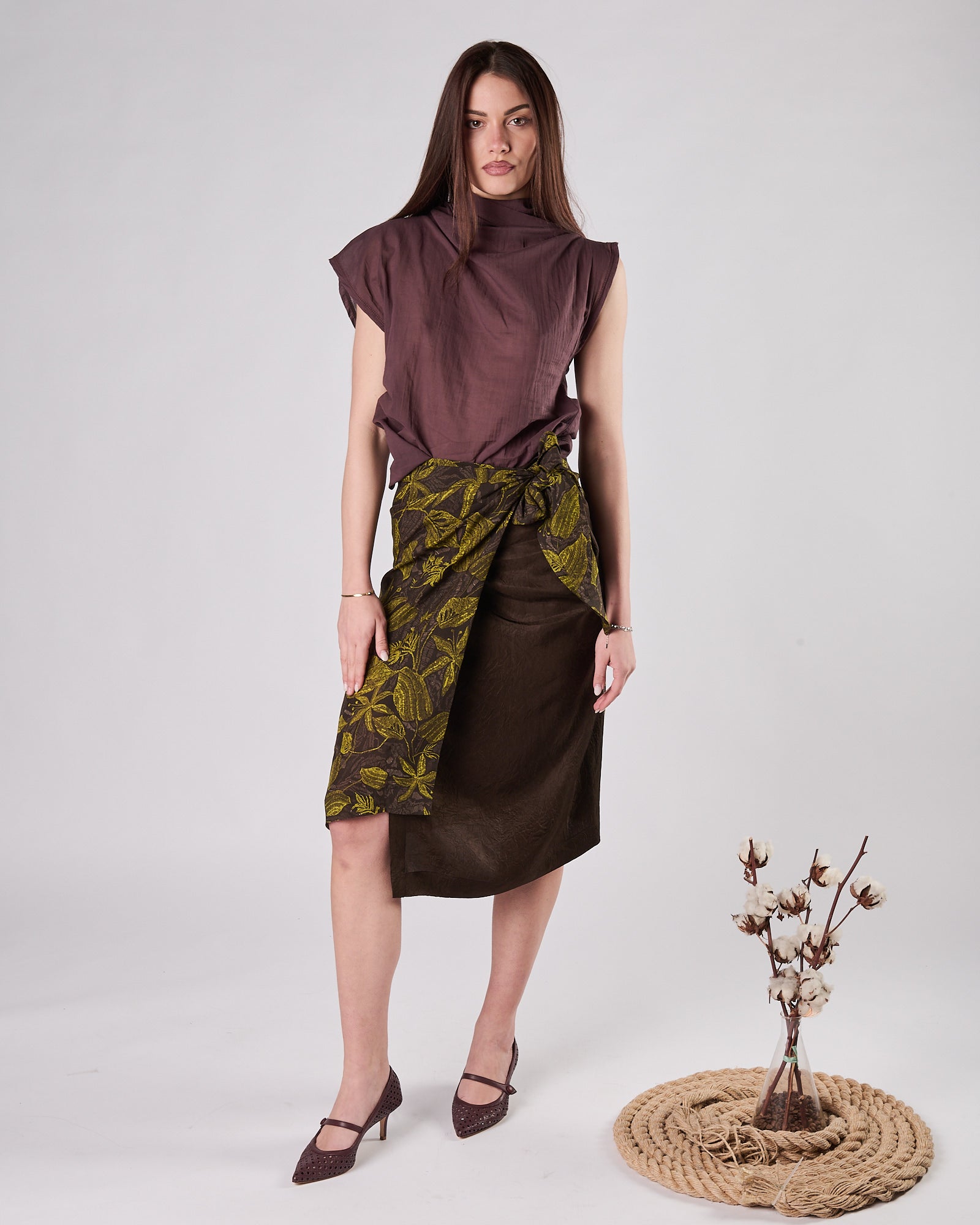 Blusa Tela9 in mussola lavata prugna