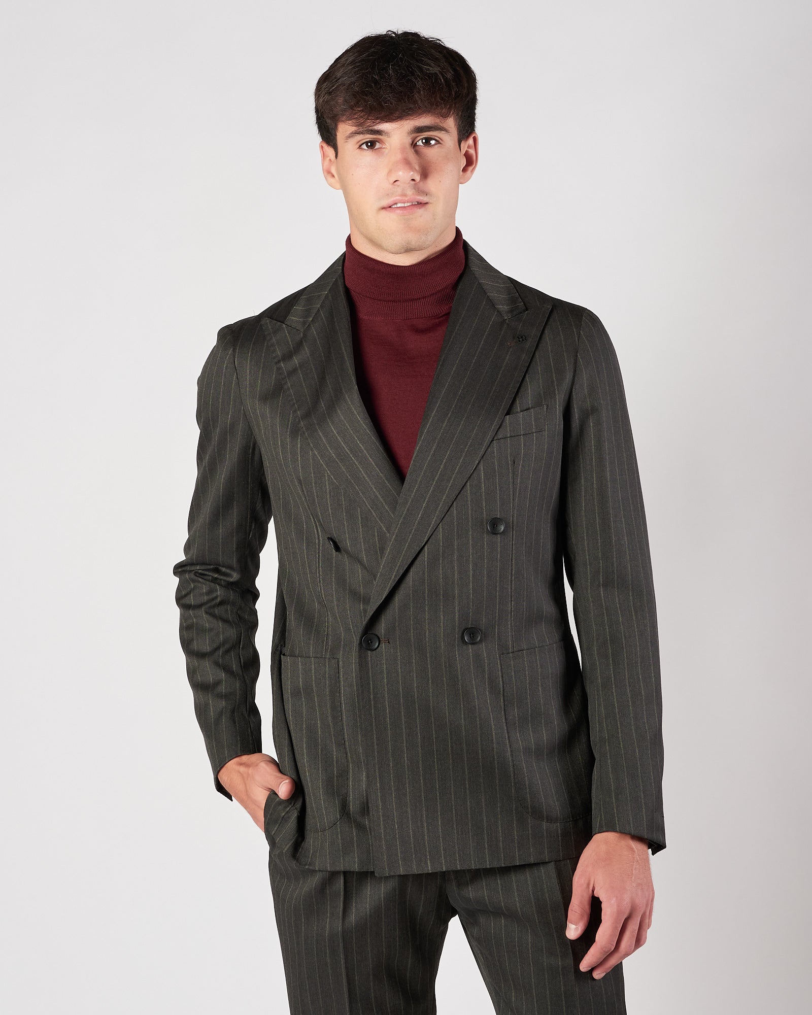 Abito Tagliatore doppio petto quattro bottoni gessato verde