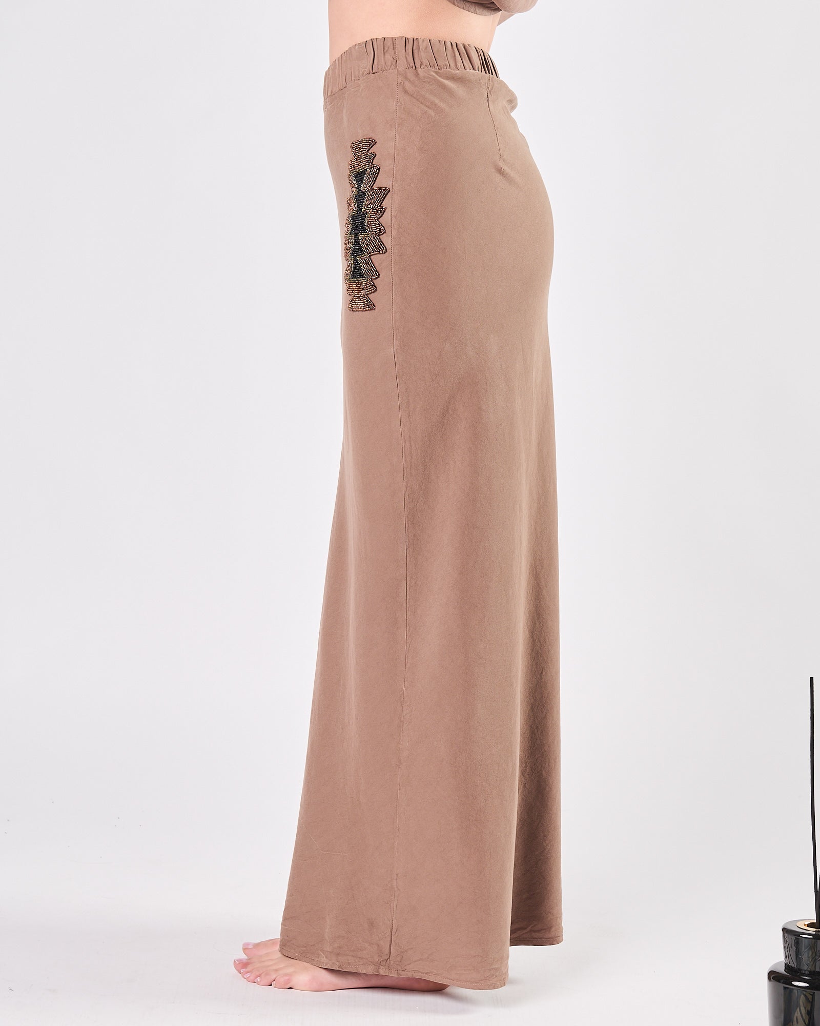 Gonna Bazar Deluxe lunga nocciola con ricamo