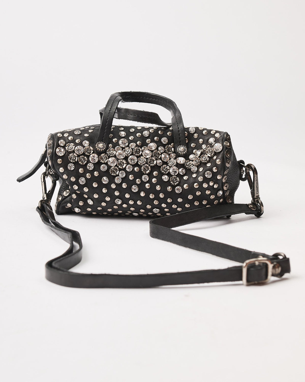 Borsa Campomaggi Dolly in pelle nera con borchie e strass