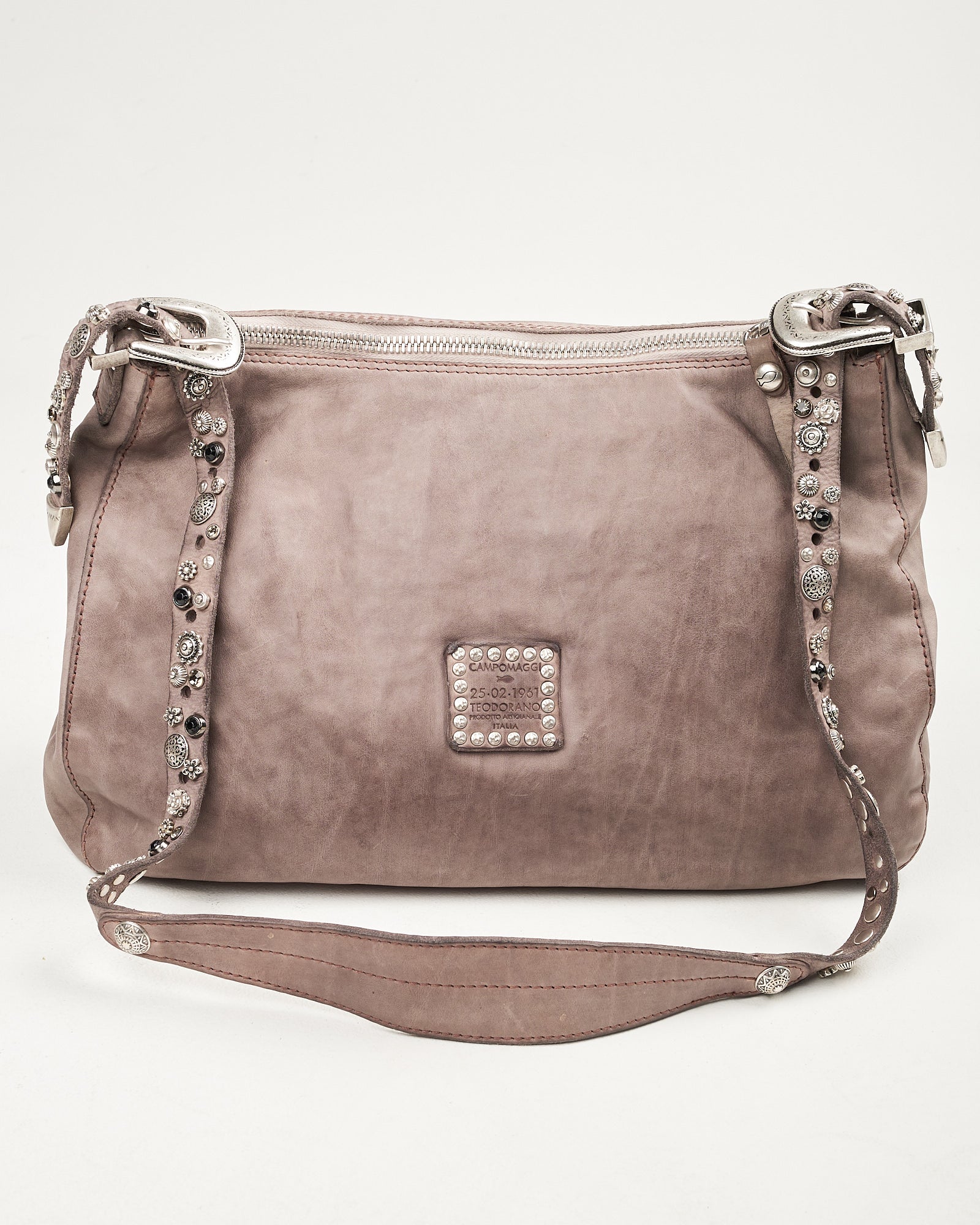 Borsa Campomaggi Giuliana monospalla in pelle cemento