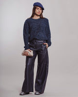 Pantalone Tela in pelle blu notte