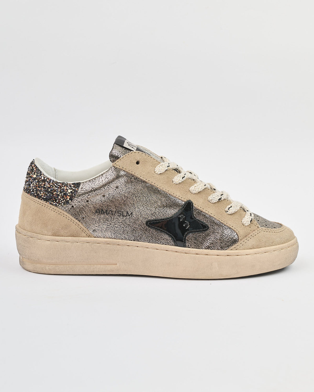 Sneaker Ama Brand glitter e suede grigia e nera