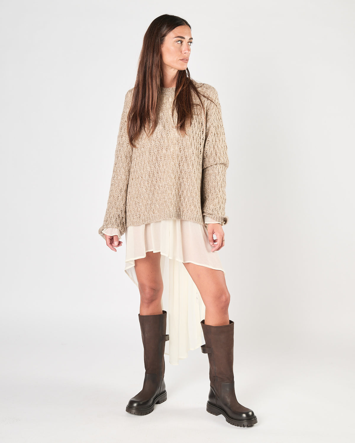 Maglia Eleh in maglia traforata beige