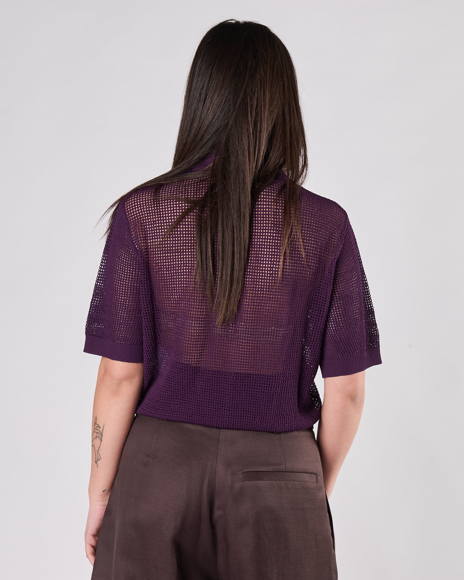 Polo Tela9 traforata manica corta viola