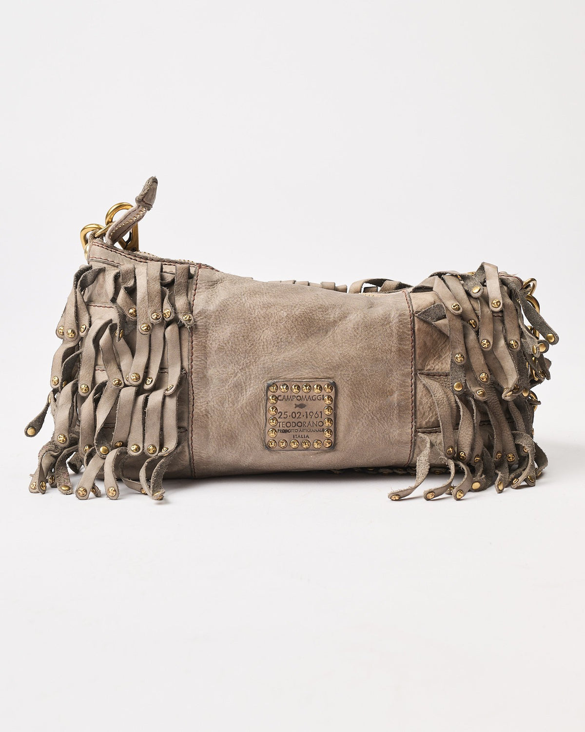 Borsa Campomaggi Natalia con frange e borchie grigia