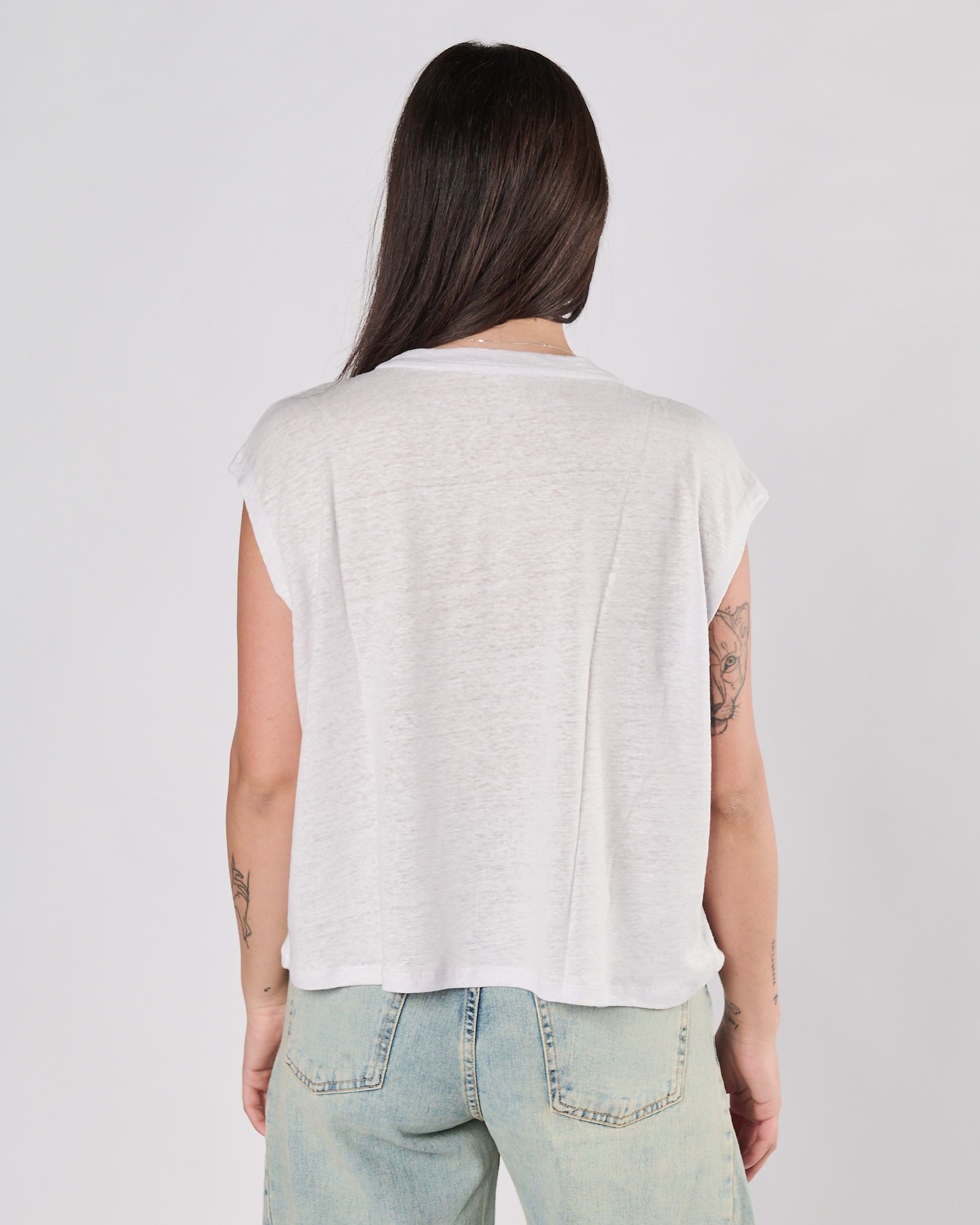 T-shirt Majestic girocollo in lino perla