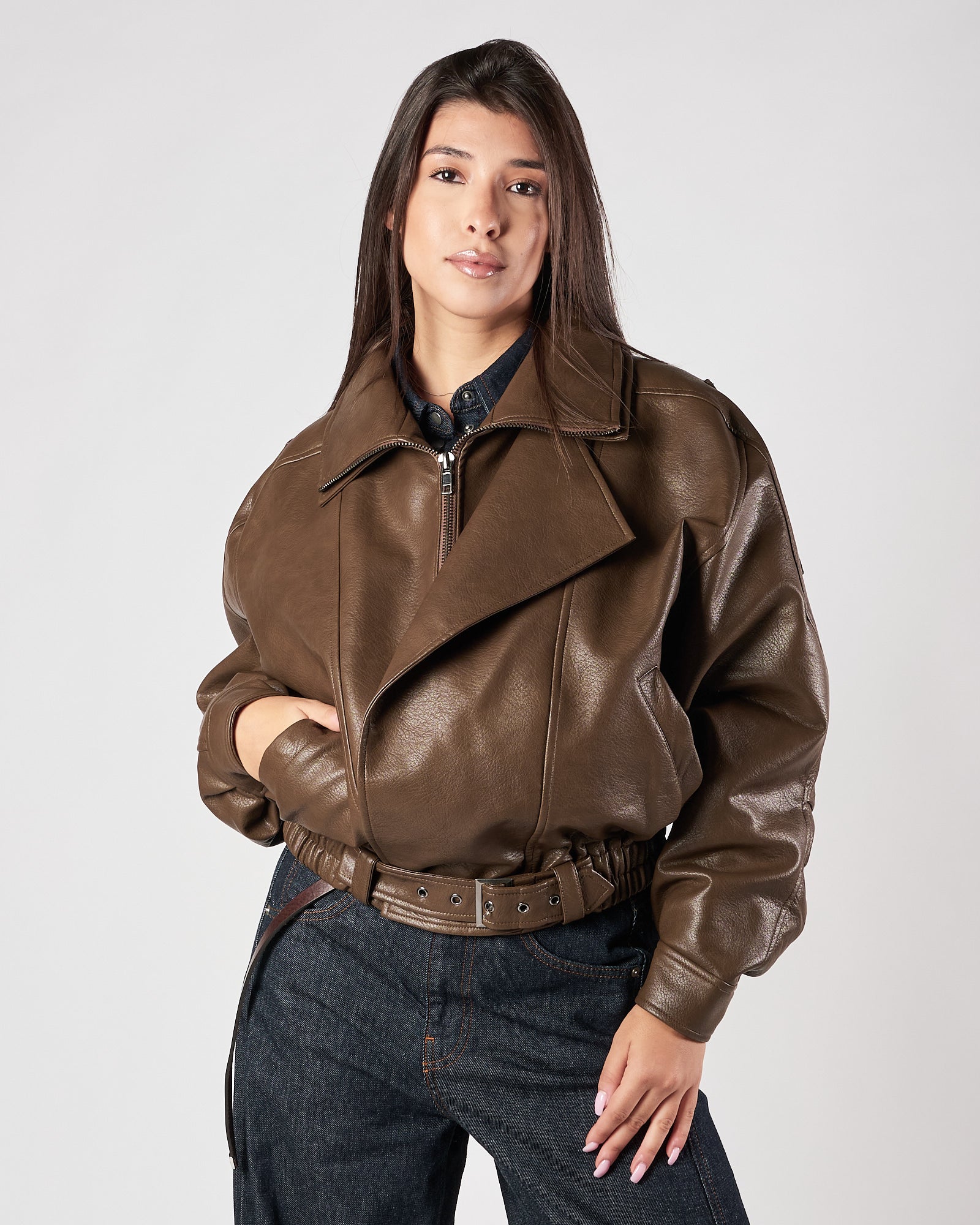 Bomber Eleh over in eco pelle  fango