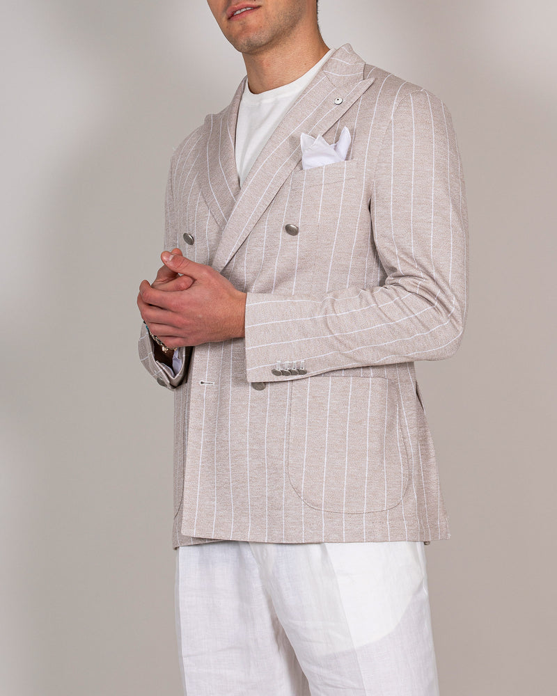 Double-breasted beige pinstripe jacket