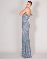 One-shoulder dress with feathers