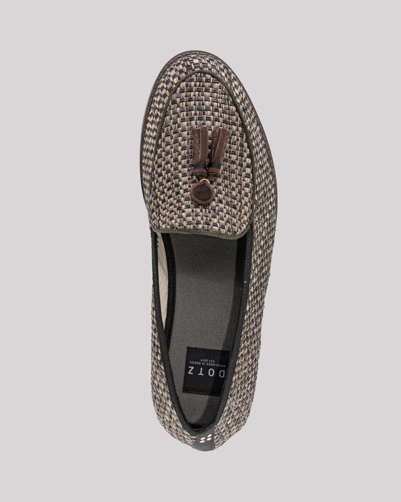 Patterned moccasin with tassel