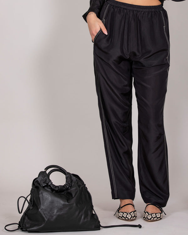 Black silk trousers