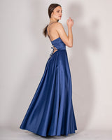 Long dress in light blue satin