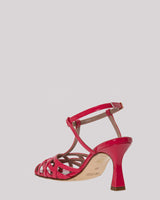 Raspberry patent leather sandal