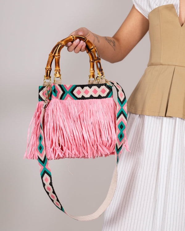 Handbag with pink fringes
