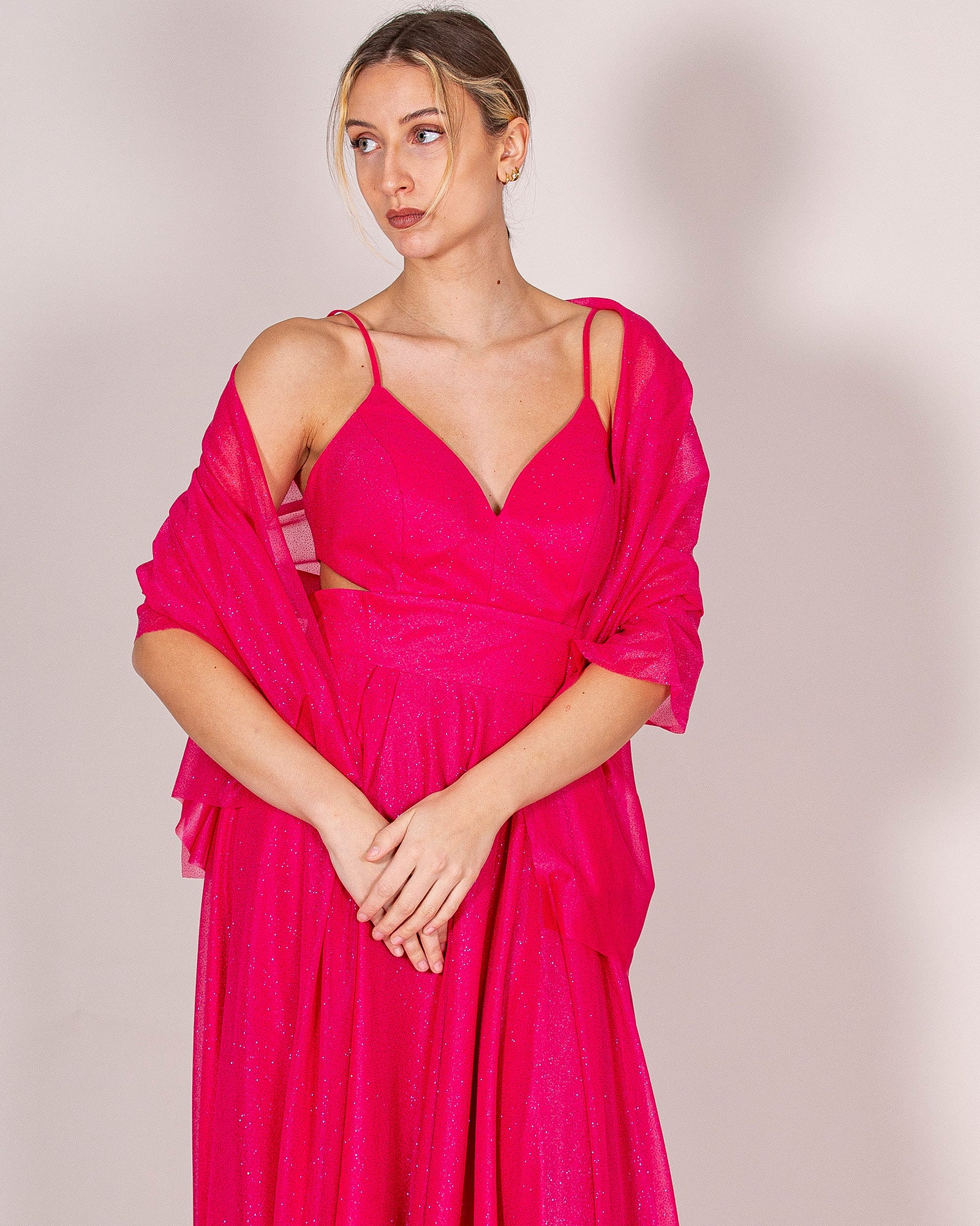 Fuchsia dress with stole