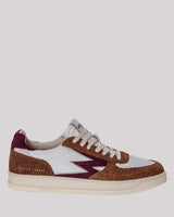 Tobacco and plum leather and suede sneakers