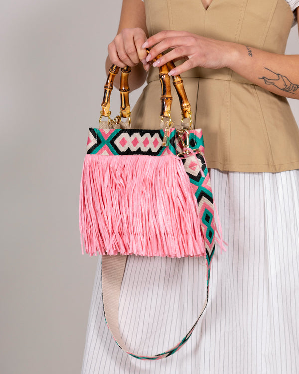 Handbag with pink fringes