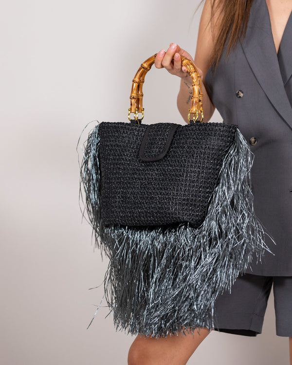 Black raffia handbag
