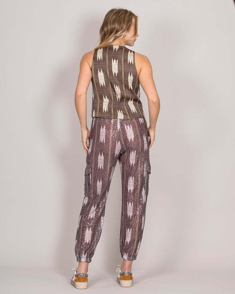 Patterned trousers with sequins