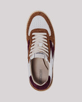 Tobacco and plum leather and suede sneakers